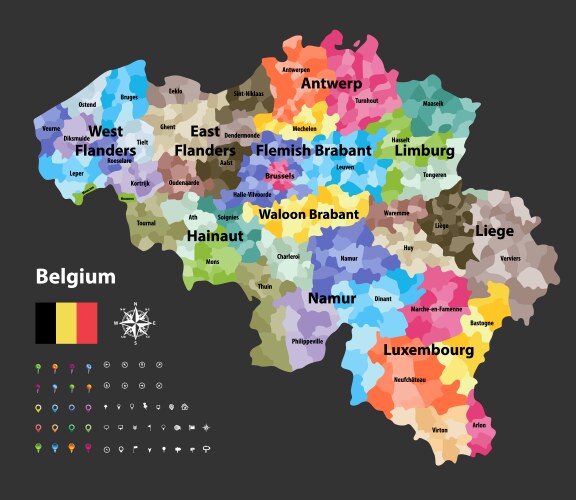 belgium map showing the provinces vector