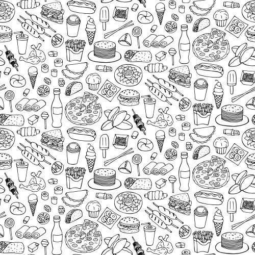 Hand Drawn Fast Food Doodle Pattern Vector Image