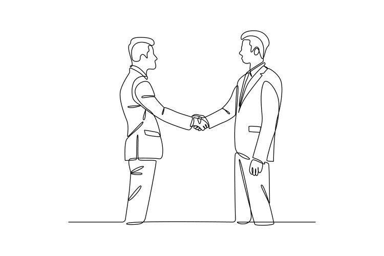 Two businessmen shaking hands in a continuous Vector Image