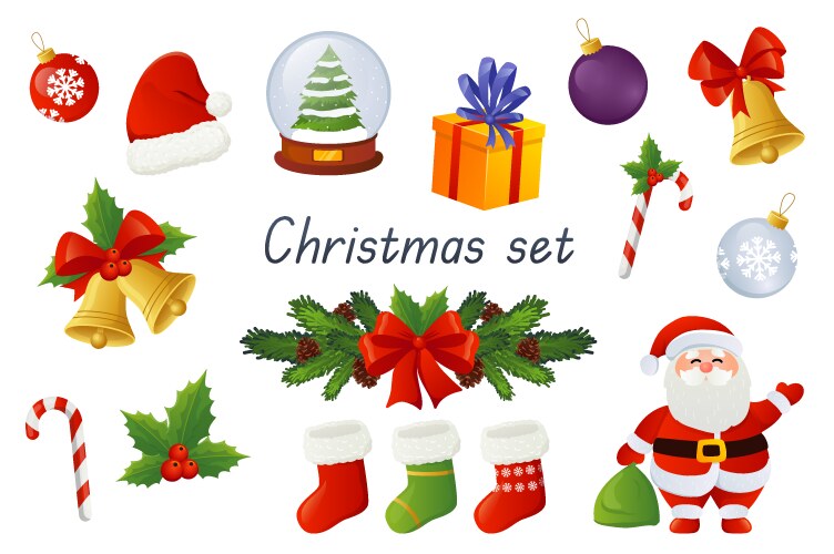 christmas decor and symbols 3d realistic set vector