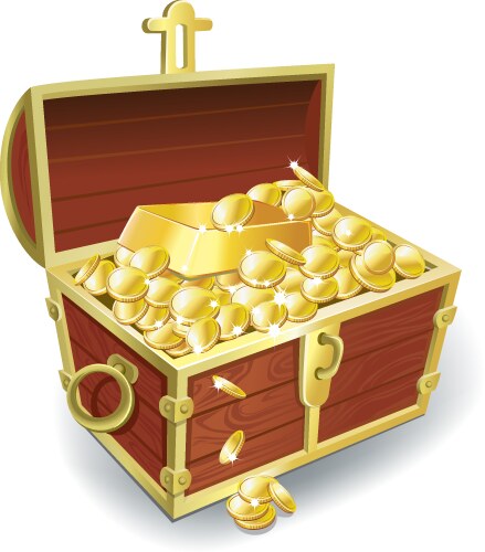 Opened antique treasure chest with coins Vector Image