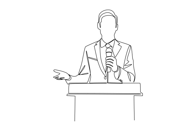 Continuous line drawing of a businessman speaking Vector Image