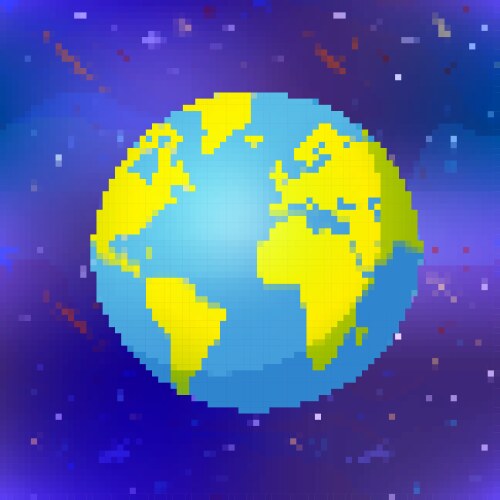 Bright earth planet in pixel art style colorful vector image