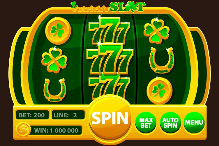 Ui game slot machine with buttons and symbols vector image