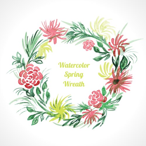 Watercolor Spring Floral Wreath Vector Image
