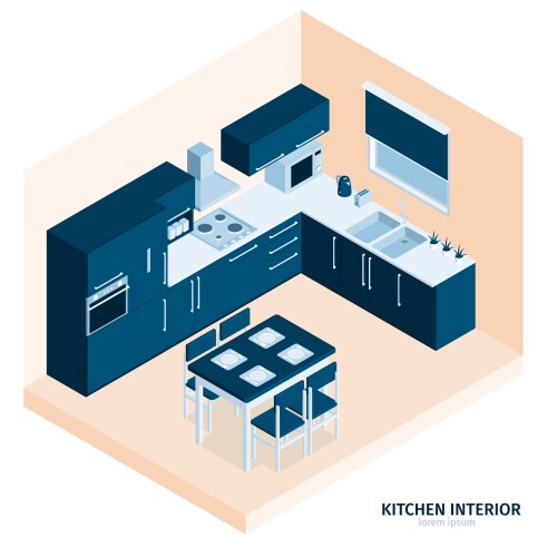 Modern kitchen interior composition Royalty Free Vector