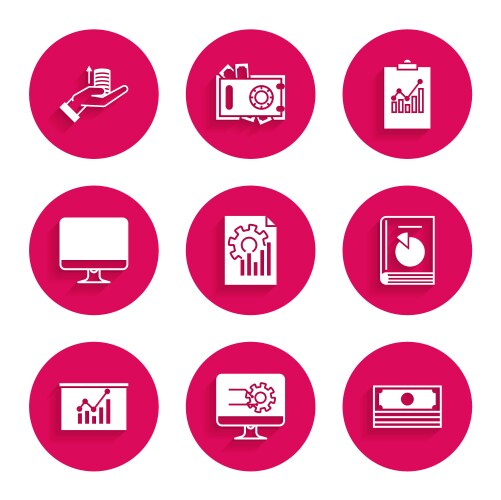Set document with graph chart computer monitor vector image
