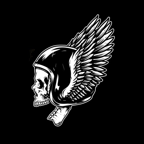 Skull wearing retro helmet with wings Vector Image