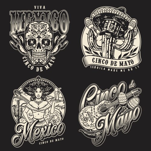 Monochrome mexican vintage stickers collection Vector Image