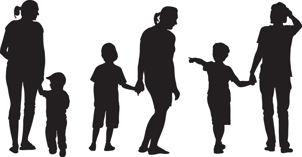 Mothers and Children Silhouette Vector Image