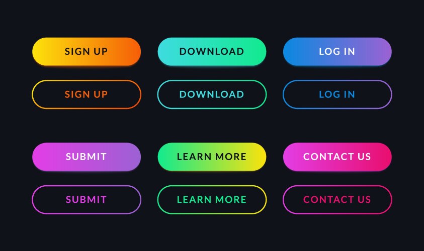 Gradient web ui buttons set neon internet menu vector image