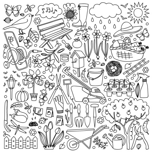 Garden doodle set Royalty Free Vector Image - VectorStock
