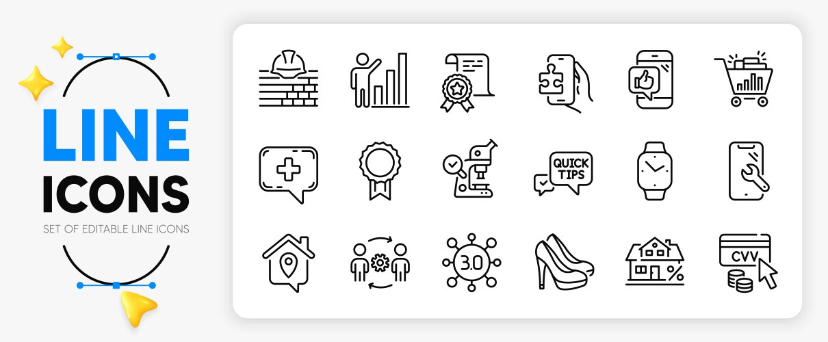 Puzzle game web3 and build line icons for web vector image