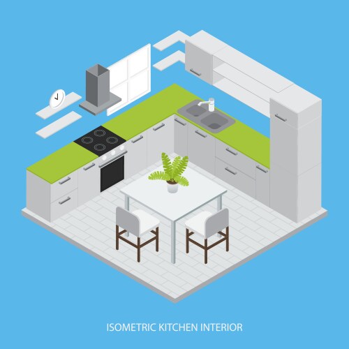 Kitchen interior isometric design Royalty Free Vector Image