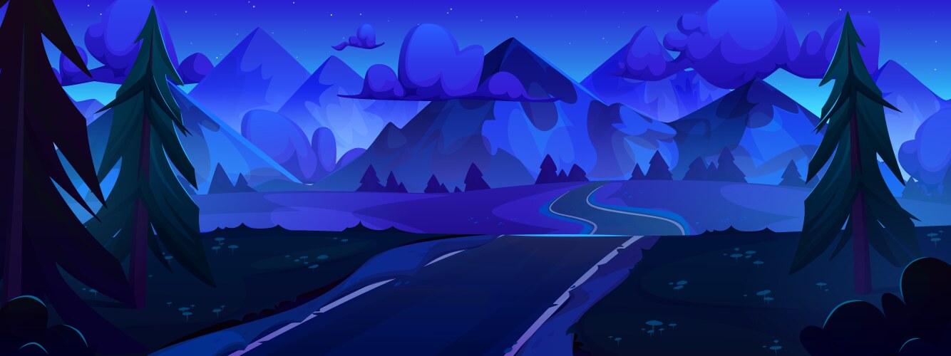 Night landscape river mountain scenery background Vector Image