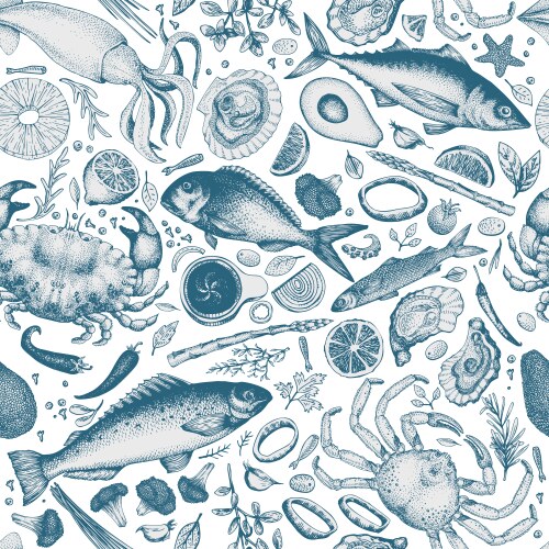 Hand drawn seafood pattern Royalty Free Vector Image