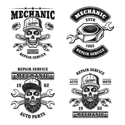 Vintage Mechanic & Repair Service Set Vector Image