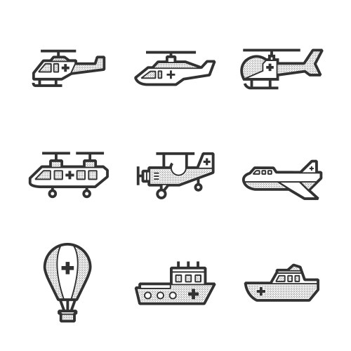 Medical ambulance aircraft and ship set icons vector image