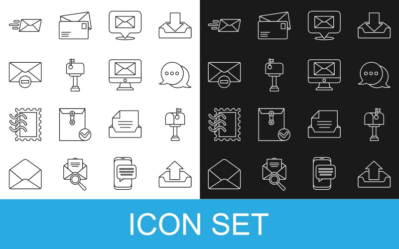 Set line upload inbox mail speech bubble chat vector image