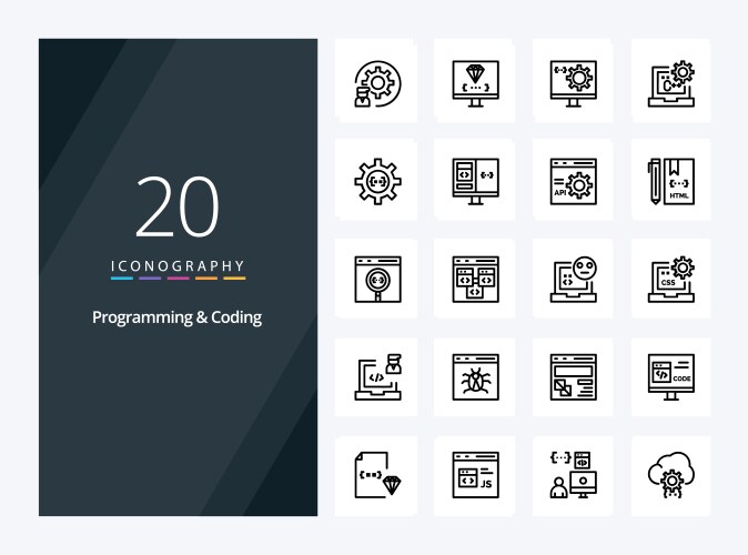 20 programming and coding outline icon vector image