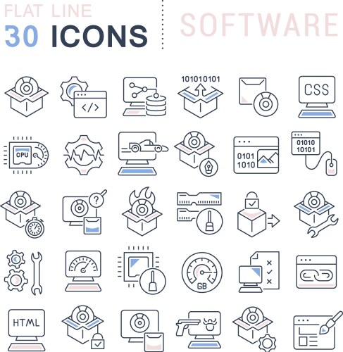 set line icons software vector image