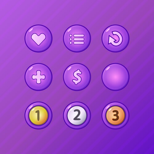 Set of game ui elements - violet menu restart add vector image