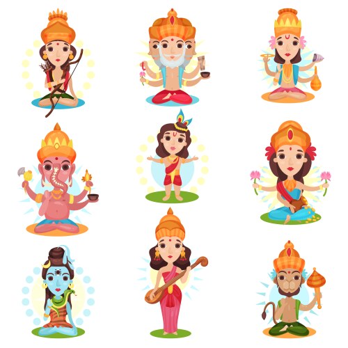 Hindu Gods and Goddesses - Rama, Shiva, Lakshmi Vector Image