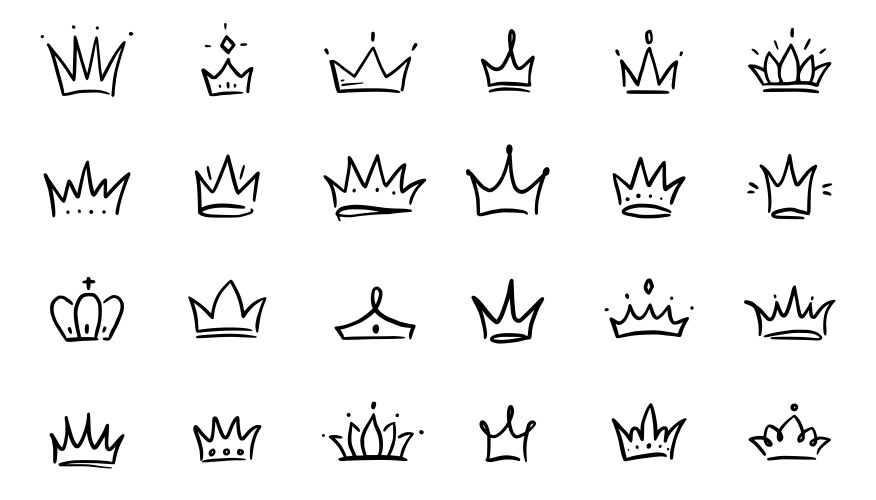 Hand-Drawn Crown Set - Princess & Queen Vector Image