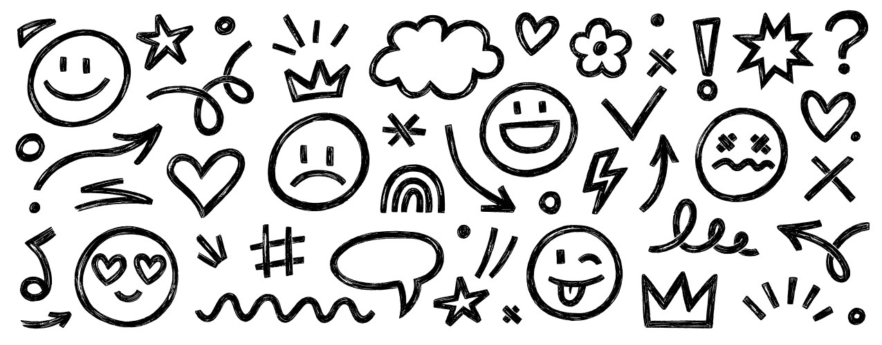 Smile brush hand drawn element set emoji Vector Image