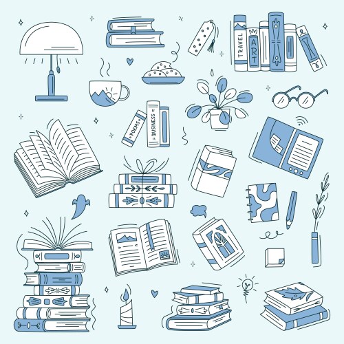 Doodle book collection educational books set vector image