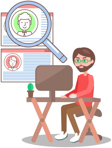 Man looking at user profiles in program vector image