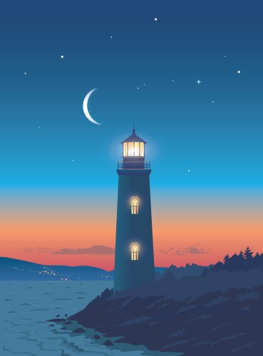 Lighthouse in night sea Royalty Free Vector Image