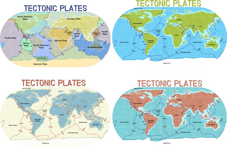 tectonic plates world map collection vector image