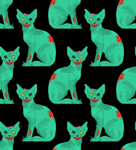 Zombie Cat Pattern - Halloween Vector Image