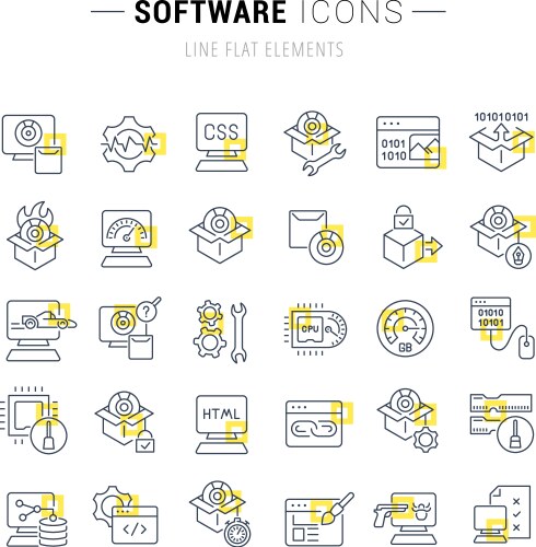 set line icons software vector image