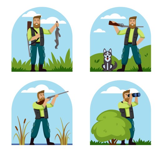 Hunters male characters with weapons hunting Vector Image