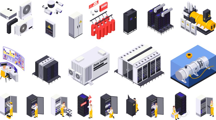 Isometric data center set vector image