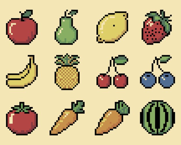 Pixel Fruit Collection - Retro Art Vector Image