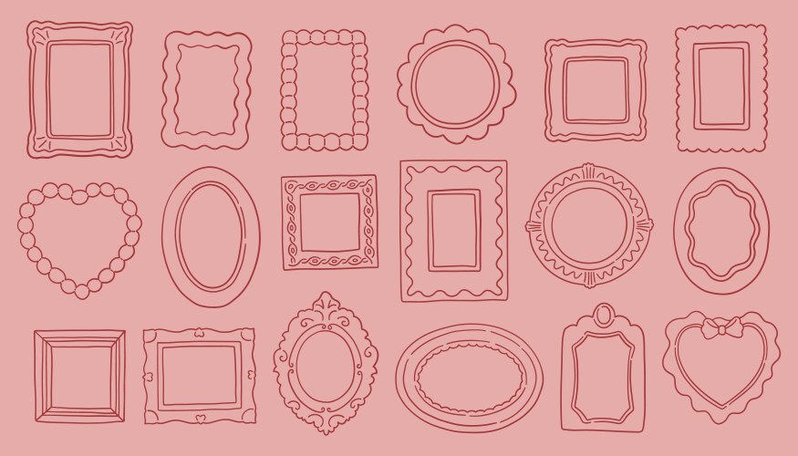 Whimsical Pink Picture Frame Set Vector Image