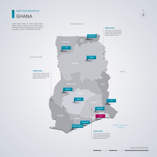 ghana map with infographic elements pointer marks vector image