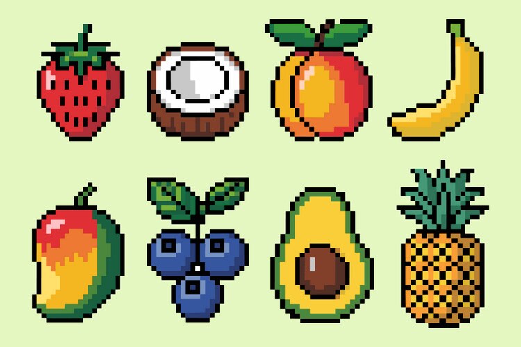 Pixel Fruit Art Collection Vector Image
