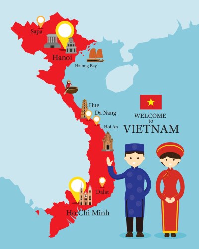 Vietnam Map with Landmarks Vector Image