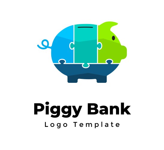 puzzle piggy bank creative logo template vector