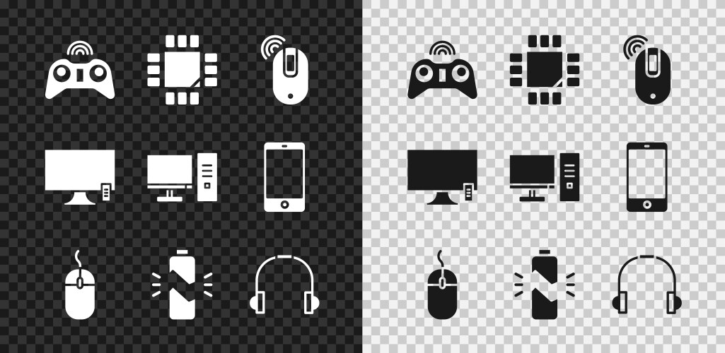 Set wireless gamepad processor with microcircuits vector image