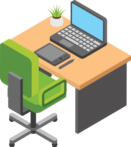 Computer desk isometric icon pc workplace Vector Image