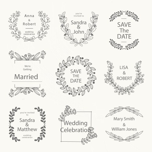 Floral Wedding Logo Set Vector Image