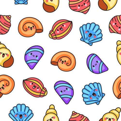 Cute kawaii sea shell seamless pattern Royalty Free Vector