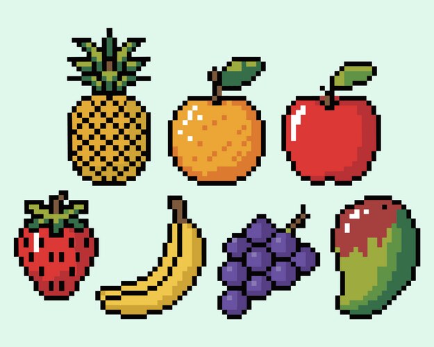 Pixel Fruit Art Collection Vector Image