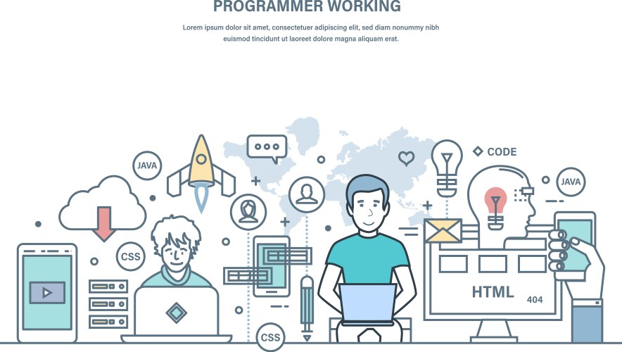 Programmer working programming in high-level vector image