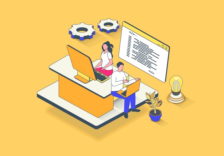 software programming concept in 3d isometric vector image